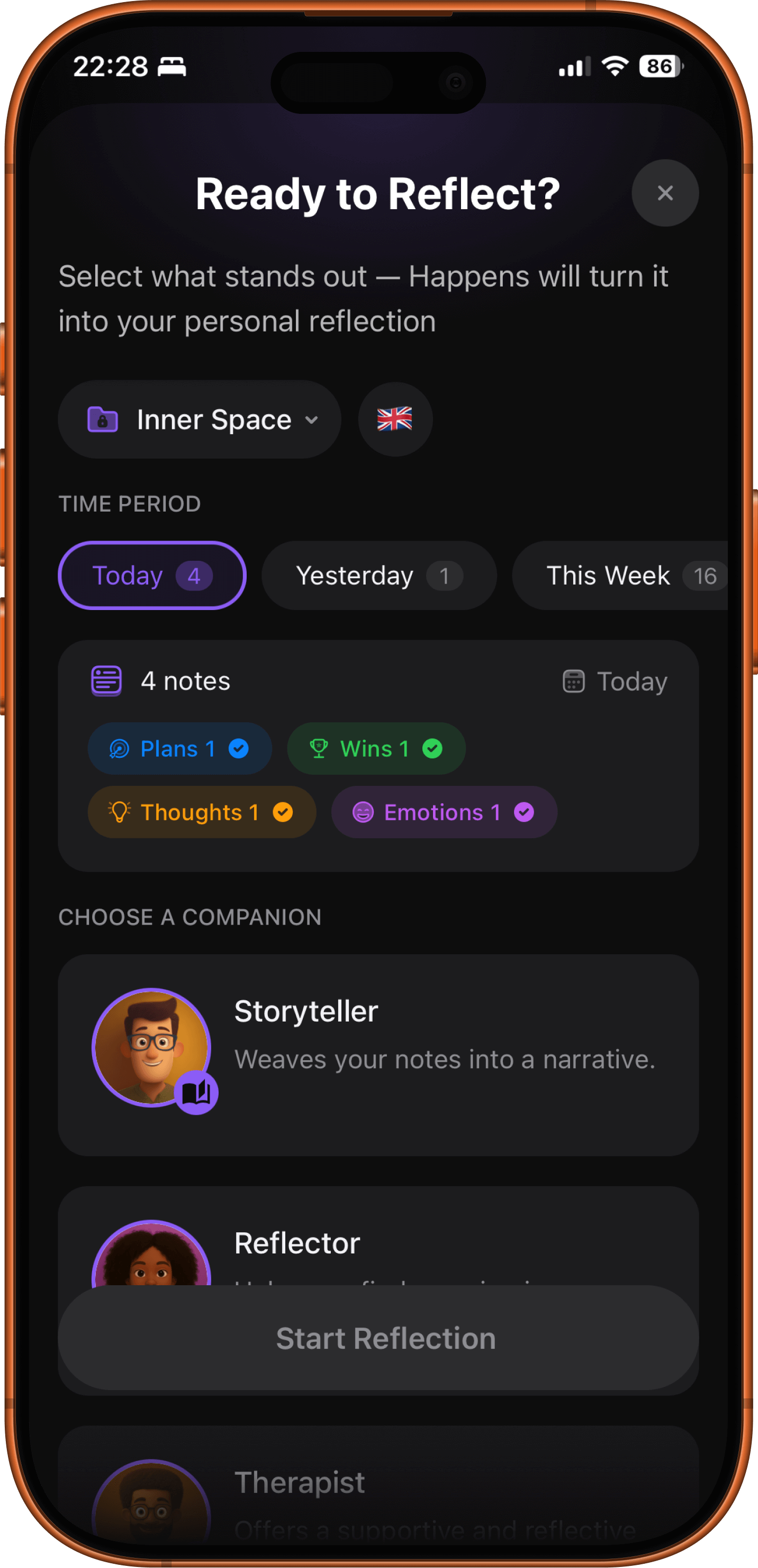 AI reflection with companion selection